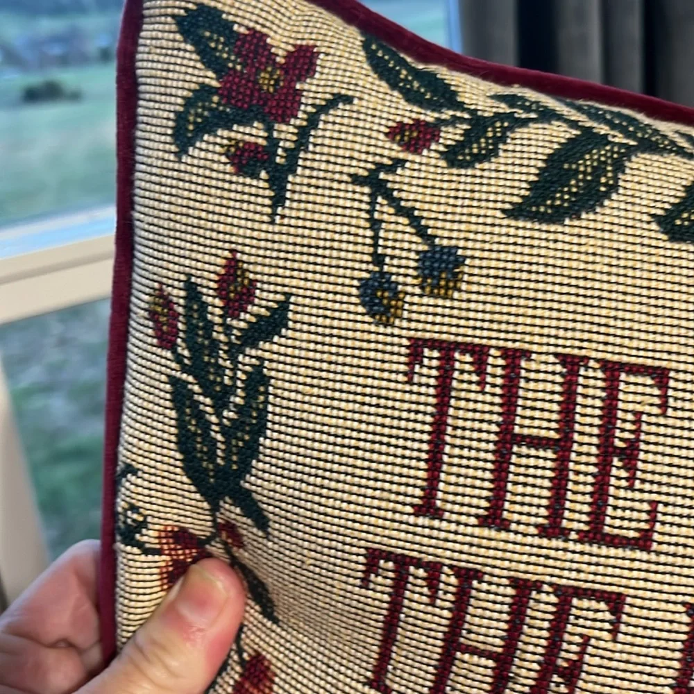 Vintage Cross Stitch Decorative Pillow with Inspirational Quote
